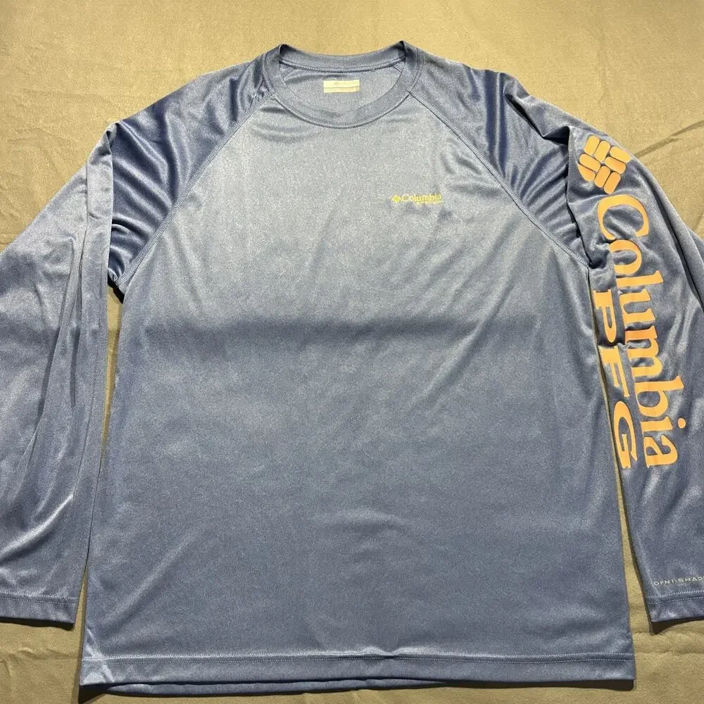 Columbia PFG Base Layer T-Shirt Men's Large Blue Lightweight L/S